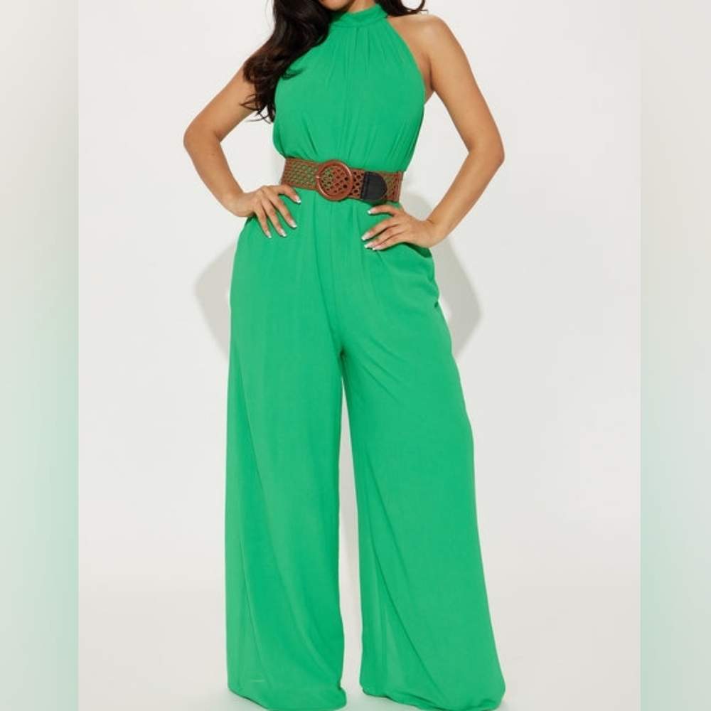 Emerald Halter Jumpsuit - XL - Quiet Luxury Wedding Guest